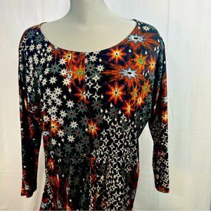 Whimsical starry night tunic dress 3/4 sleeves tie waist
